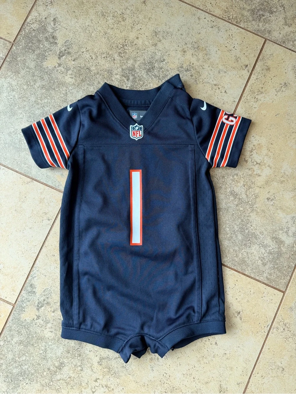 Nike Chicago Bears Justin Fields #1 NFL On Field Baby Romper 3-6M Navy